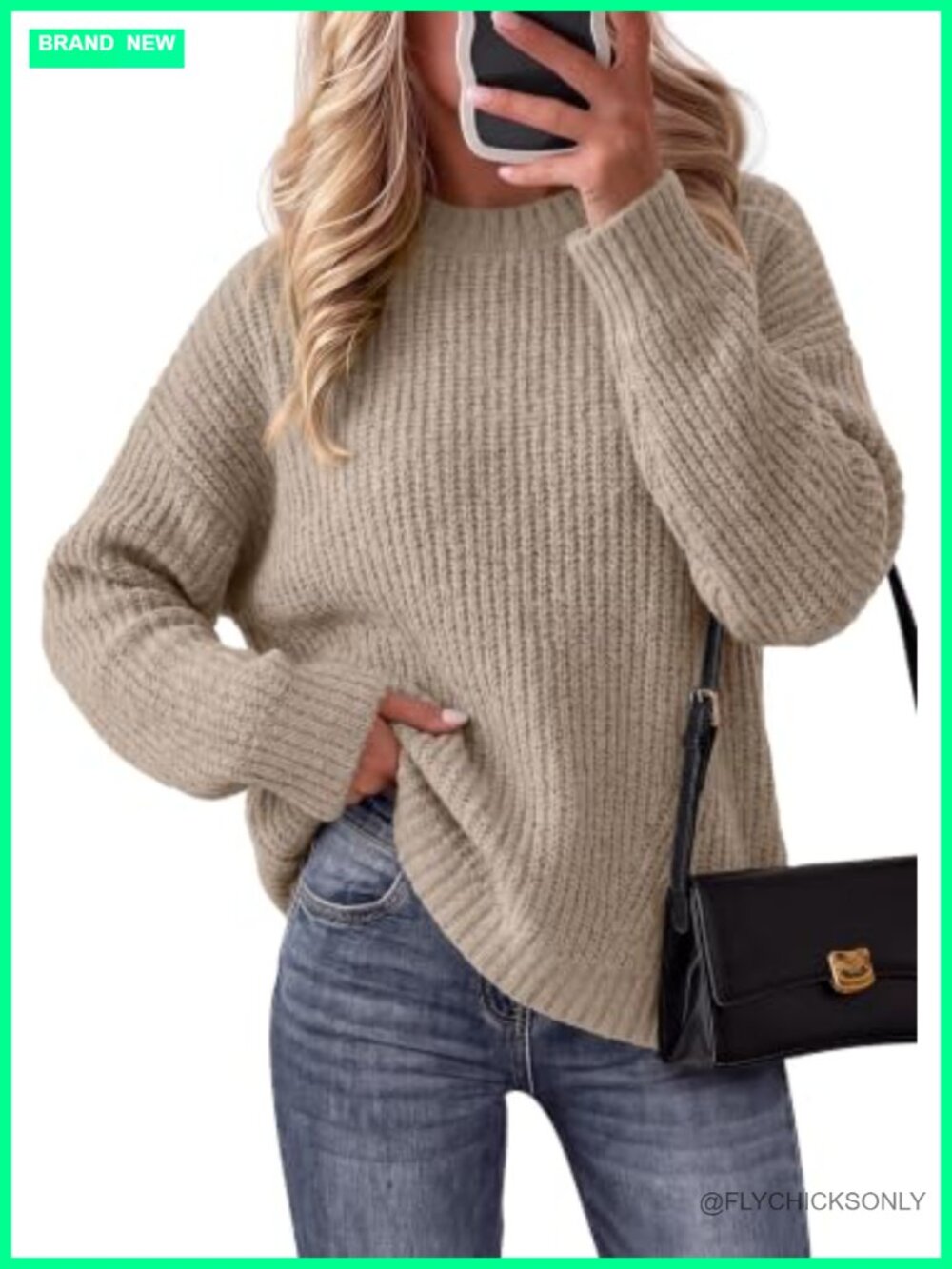 Ribbed Knit Oversized Crewneck Pullover Sweater Long Sleeve Fall